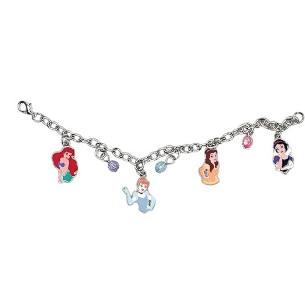 Disney Princess Charm Bracelet With Charms, Silver-Tone Chain ,Multicolor Beads
